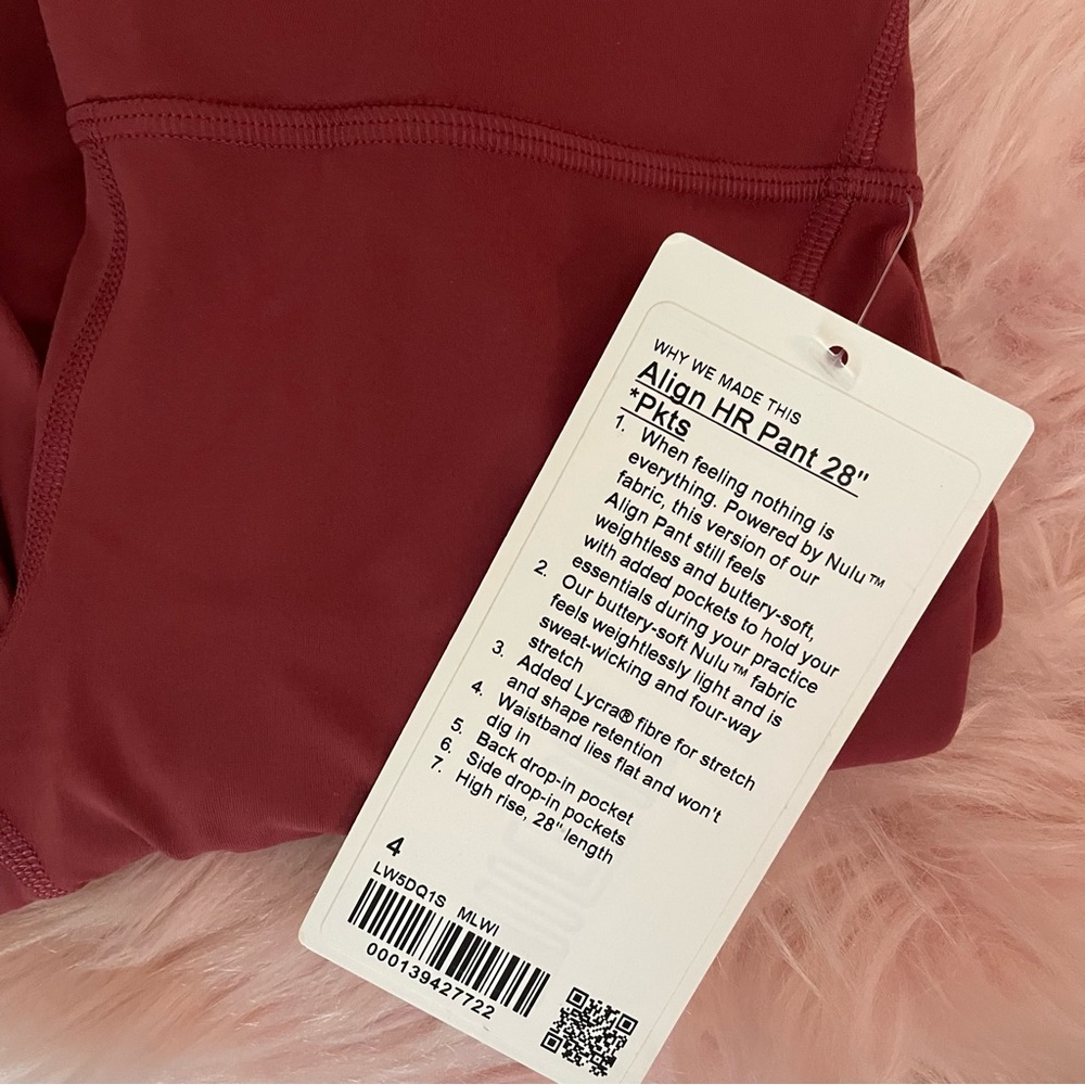 ✴️ NWT LULULEMON ALIGN PANT SIZE 4 MULLED WINE 28” FULL LENGTH WITH POCKETS - Picture 4 of 6